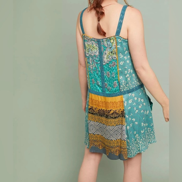 Tiny for Anthropologie Scarf Printed Tunic Dress Crochet Detailing Front Pockets - Picture 2 of 15